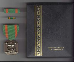 Navy and Marine Corps USMC Achievement Award medal in case with ribbon bar and lapel pin